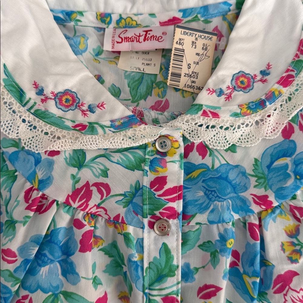 Vintage Smart Time Floral House Dress Small